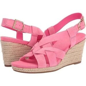 Cole Haan Womens Suede Strappy Espadrille Wedge Heels Sandals Shoes Petal Pink